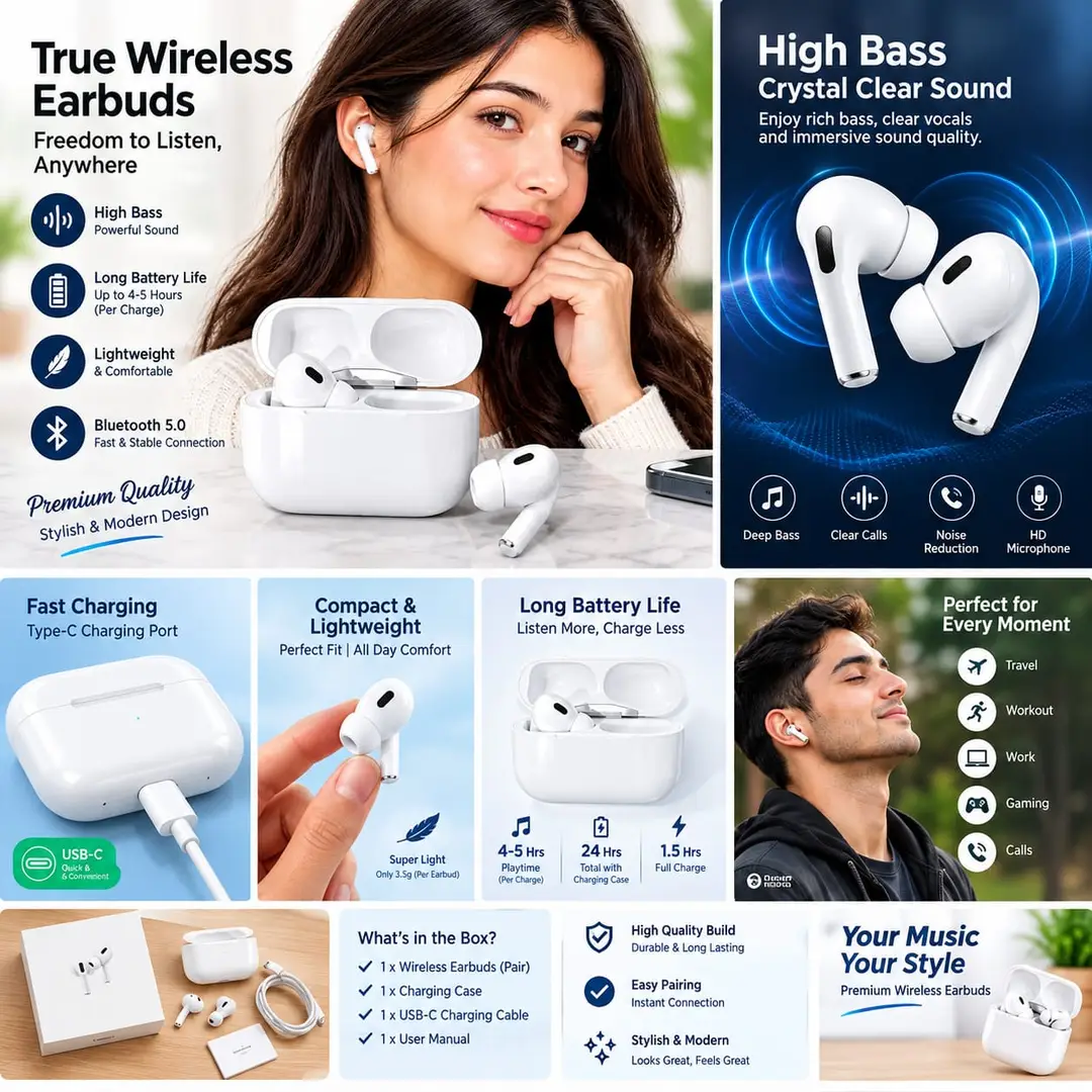 Black Long-Lasting Battery With Fast Charge 2 Earbuds