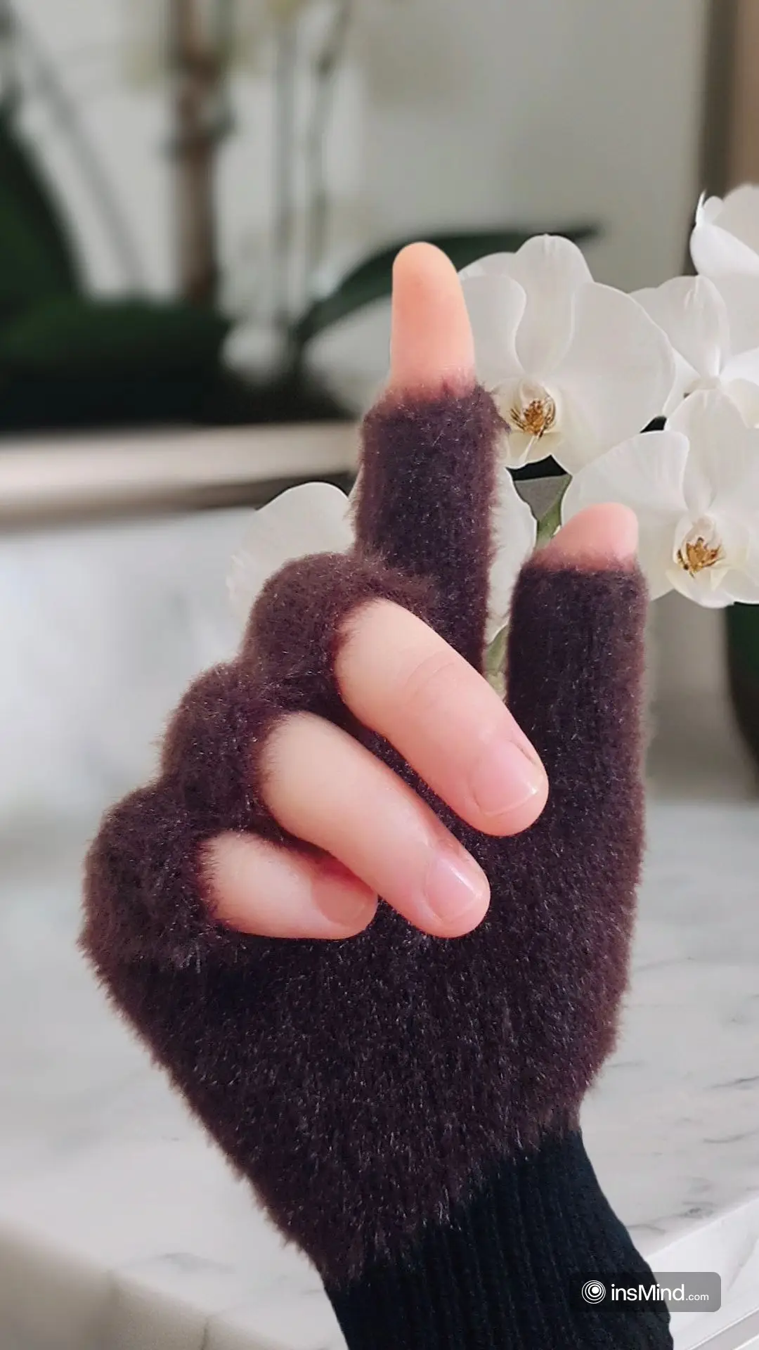 Half Finger Gloves for Girls, Plush Fingerless Gloves