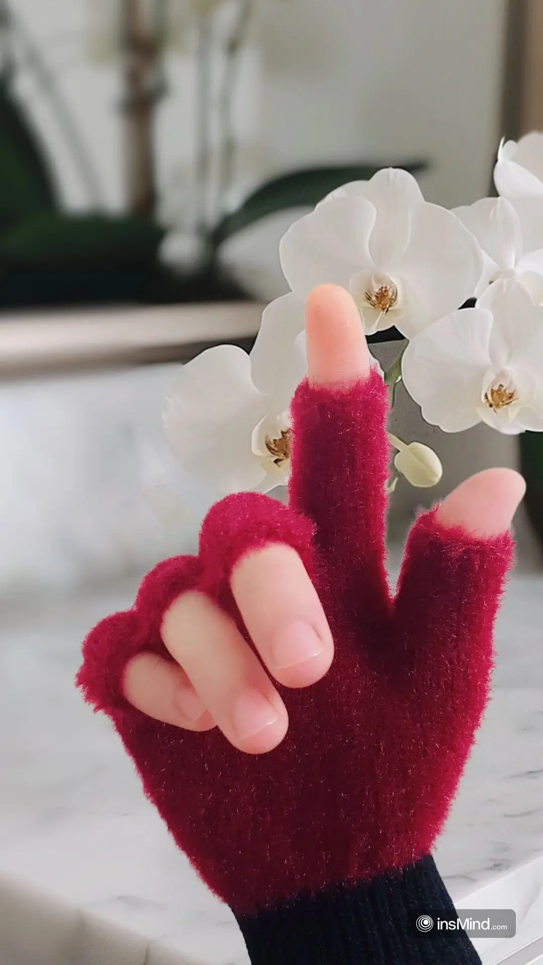 Half Finger Gloves for Girls, Plush Fingerless Gloves