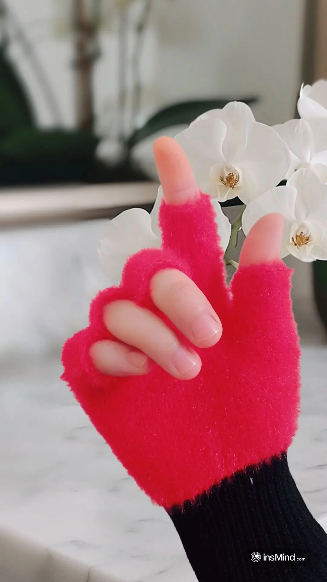 Half Finger Gloves for Girls, Plush Fingerless Gloves