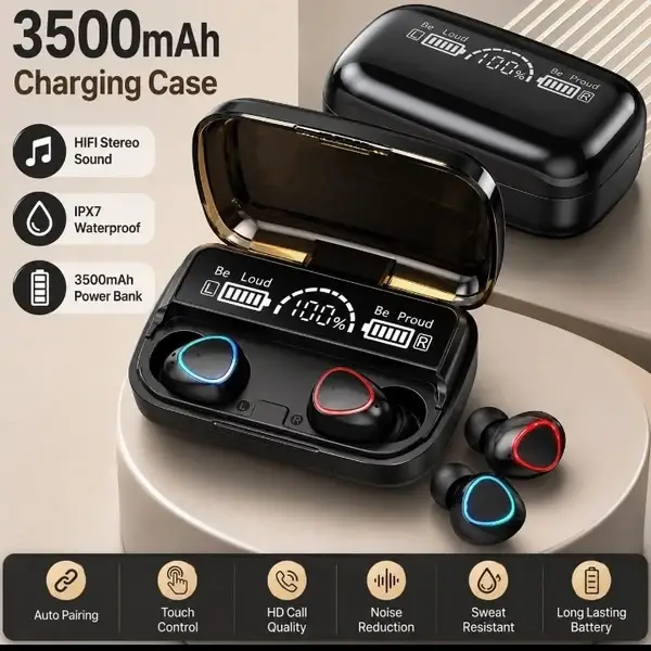 Black Long-Lasting Battery With Fast Charge Earbuds