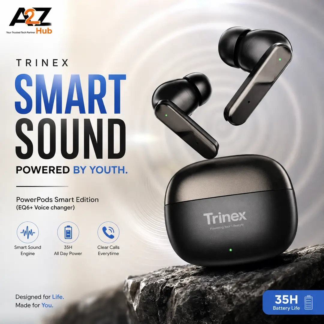 Trinex PowerPods Smart Edition Wireless Earbuds TWS Bluetooth Earbuds With Mic, 35H Long Battery Life, Voice Changer, Smart Sound, Clear Calls, In-Ear Handsfree For Gaming, Music & Daily Use