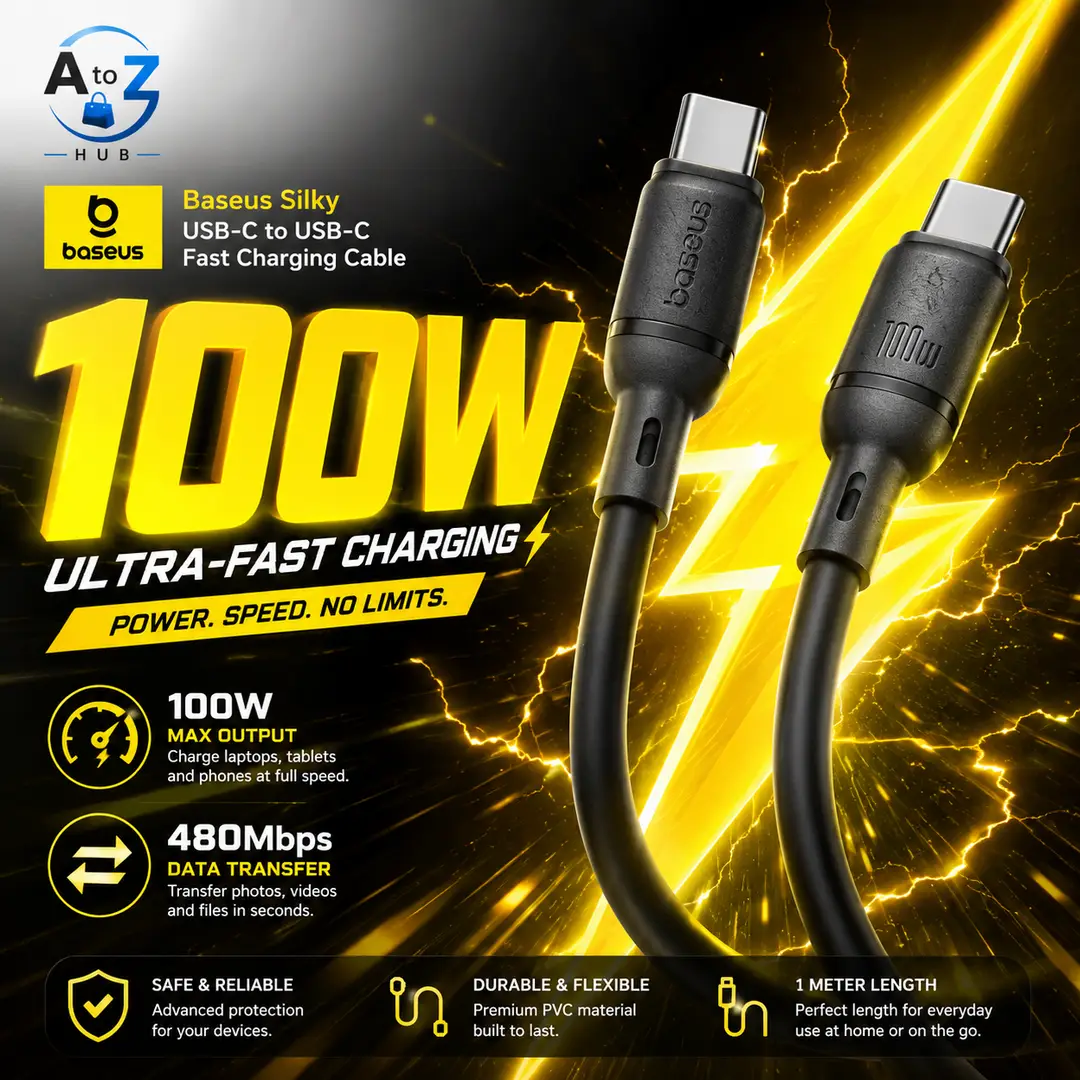 Baseus Silky USB-C to USB-C 100W Fast Charging Cable 1M - 480Mbps Data Transfer Premium Quality