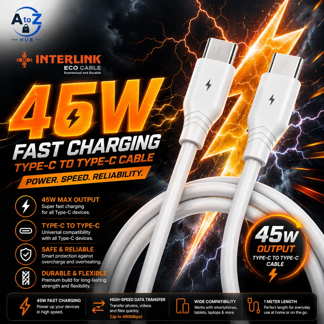 Interlink Eco Cable USB-C to USB-C 45W Fast Charging Cable 1M - 480Mbps Data Transfer Premium Quality