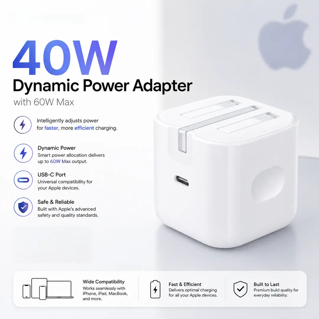 Apple Original 40W Dynamic Power Adapter with 60W Max - USB-C Fast Charging Power Adapter