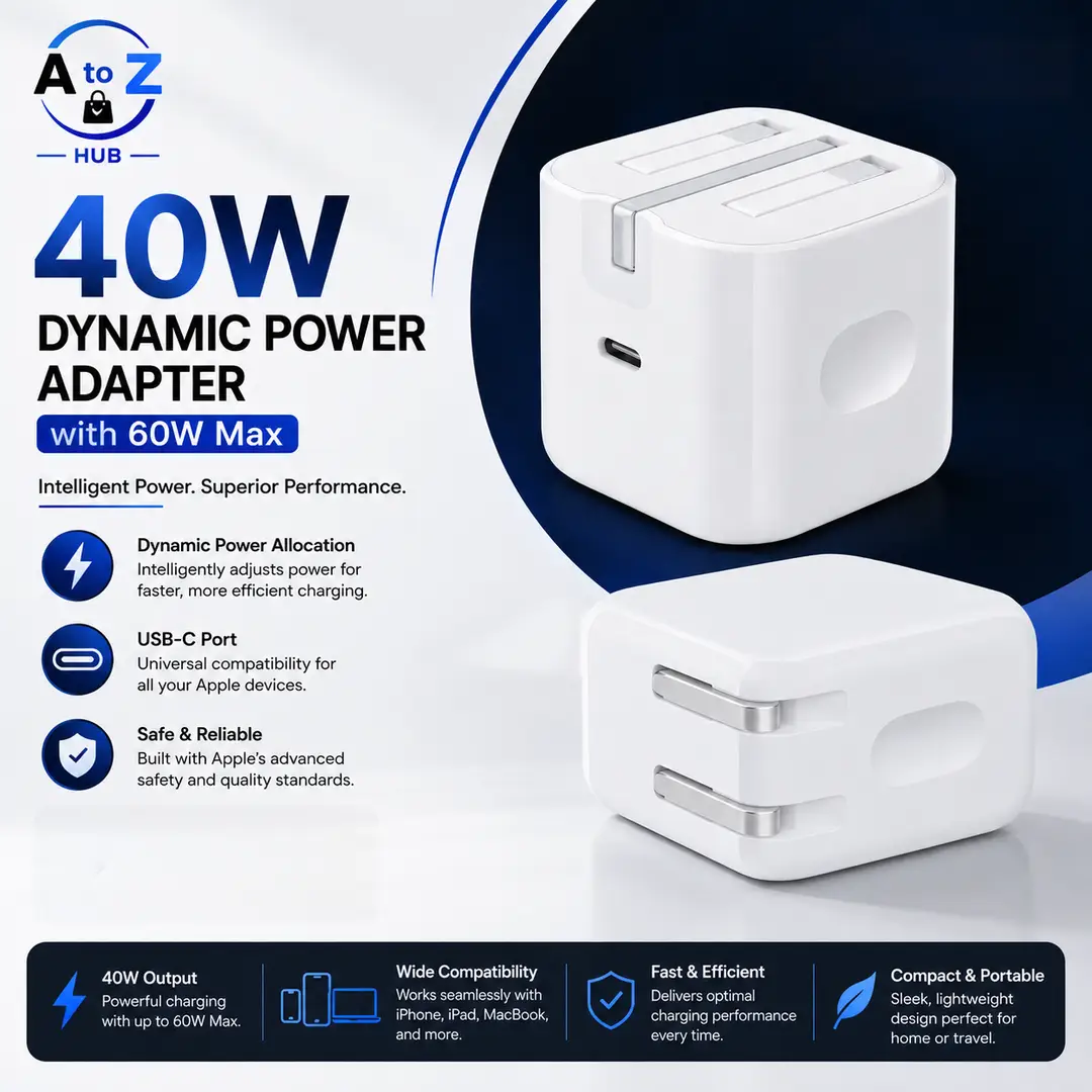 Apple Original 40W Dynamic Power Adapter with 60W Max - USB-C Fast Charging Power Adapter