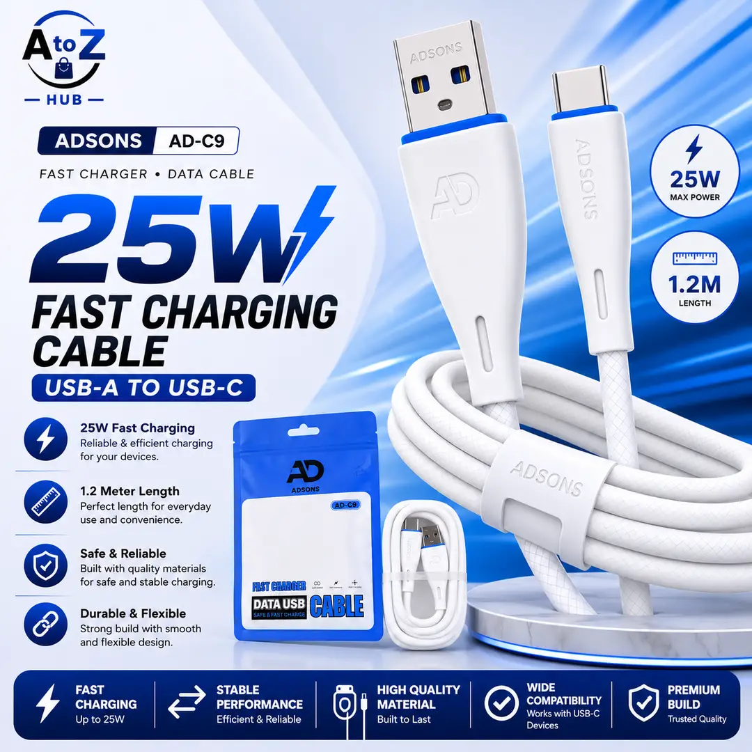 ADSONS AD-C9 25W USB-A to USB-C Fast Charging Cable, Data Cable, Transfer Cable, 1.2 Meter
