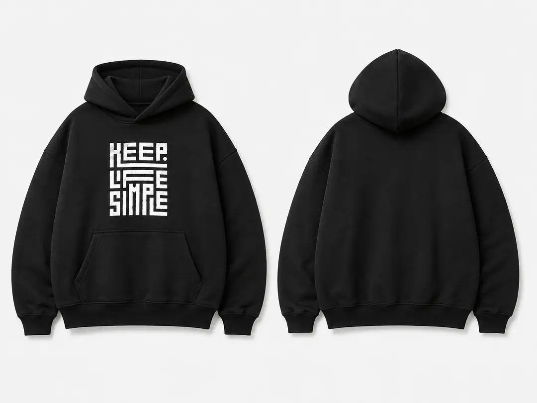 Men Black Hoodie 'Keep Life Simple' Oversize