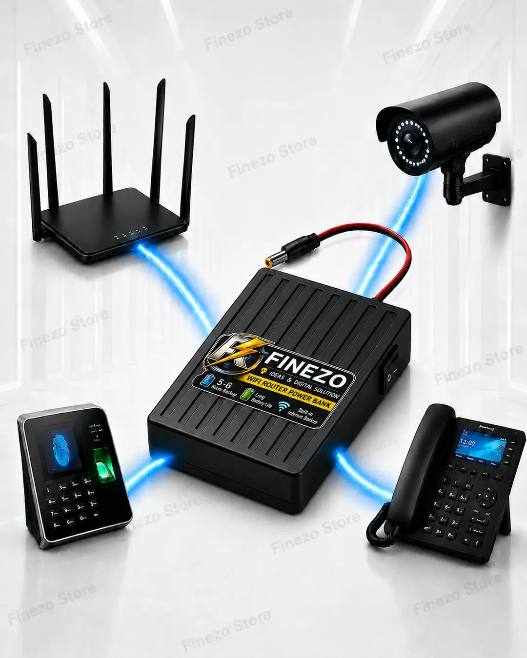 Finezo WiFi Router Power Bank 12V 6000mAh – 5-6 Hours Backup Mini UPS for WiFi Router & Modem – Supports 1A & 0.5A Devices – Portable Power Backup for Internet During Load Shedding