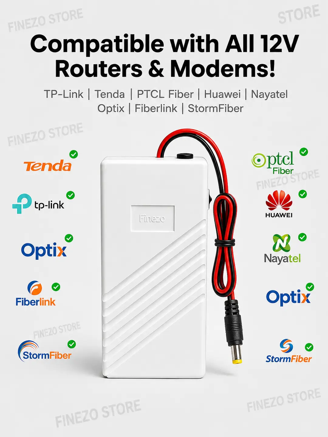 Finezo WiFi Router Power Bank 12V 12000mAh – 5-6 Hours Backup Mini UPS for WiFi Router & Modem – Supports 1A, 1.5A & 2A Devices – Portable Power Backup for Internet During Load Shedding