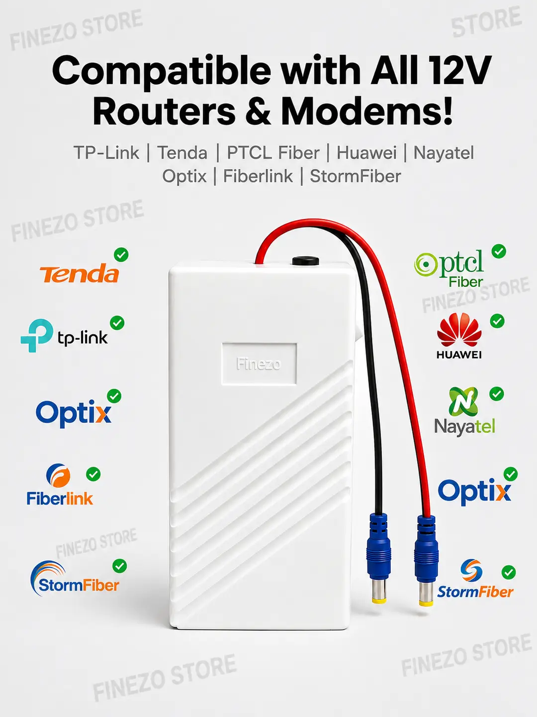 Finezo WiFi Router Power Bank 12V 12000mAh – 5-6 Hours Backup Mini UPS for WiFi Router, Modem, ONU & ONT – Supports 1A, 1.5A & 2A Devices – Portable Power Backup for Internet During Load Shedding