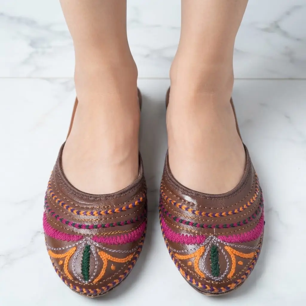 Women's Multicolor PU Leather Khussa with Thread Work - 1 Pair
