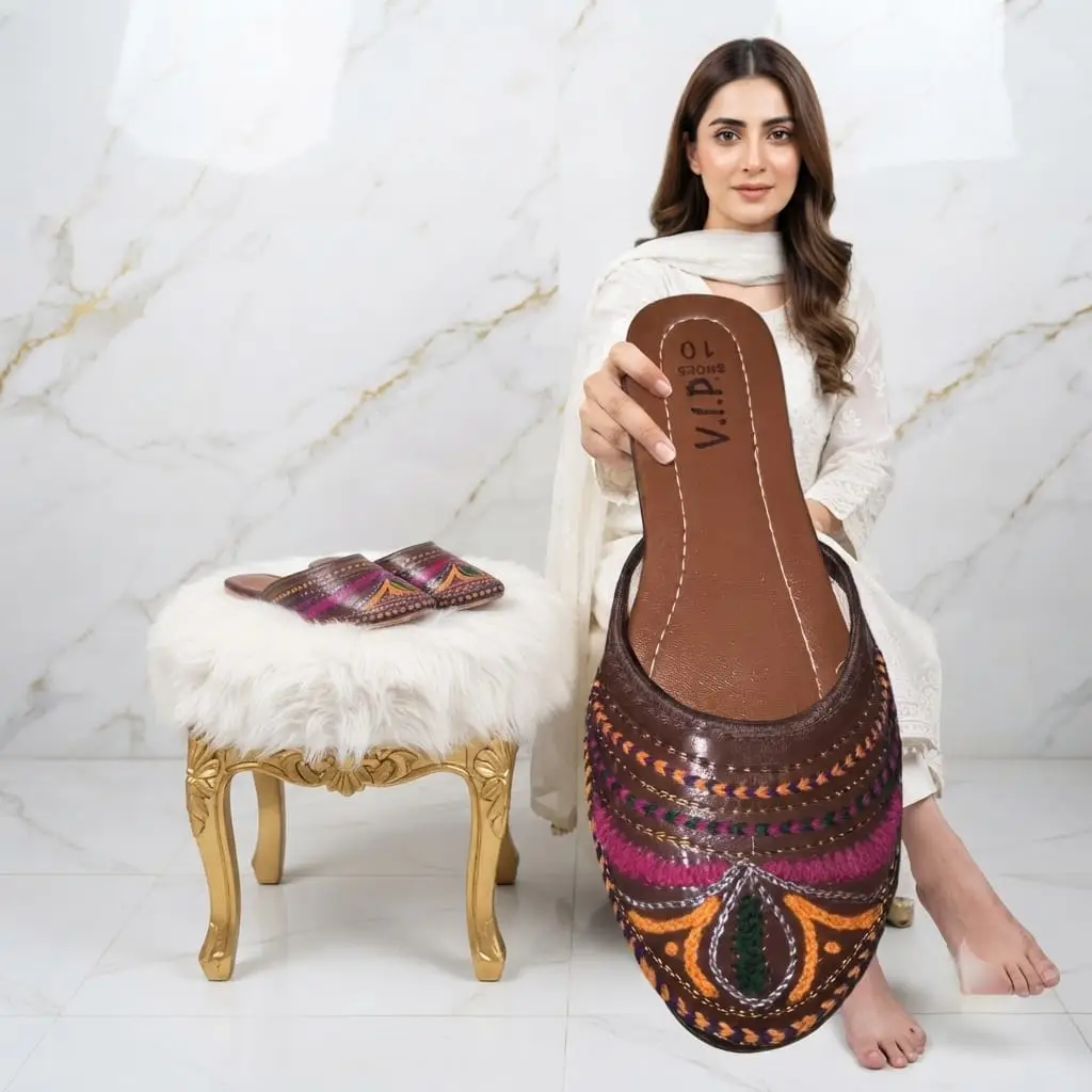 Women's Multicolor PU Leather Khussa with Thread Work - 1 Pair