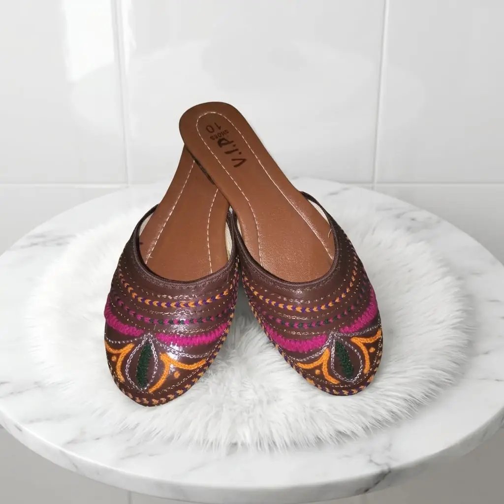 Women's Multicolor PU Leather Khussa with Thread Work - 1 Pair