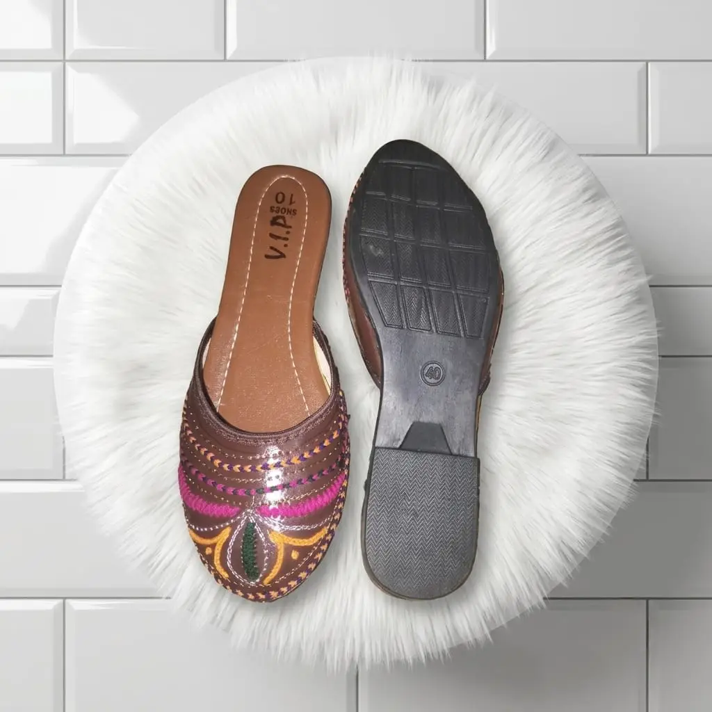Women's Multicolor PU Leather Khussa with Thread Work - 1 Pair