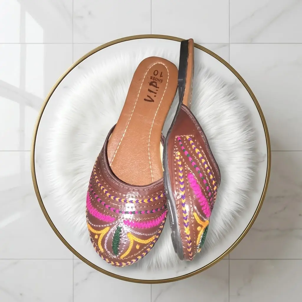 Women's Multicolor PU Leather Khussa with Thread Work - 1 Pair