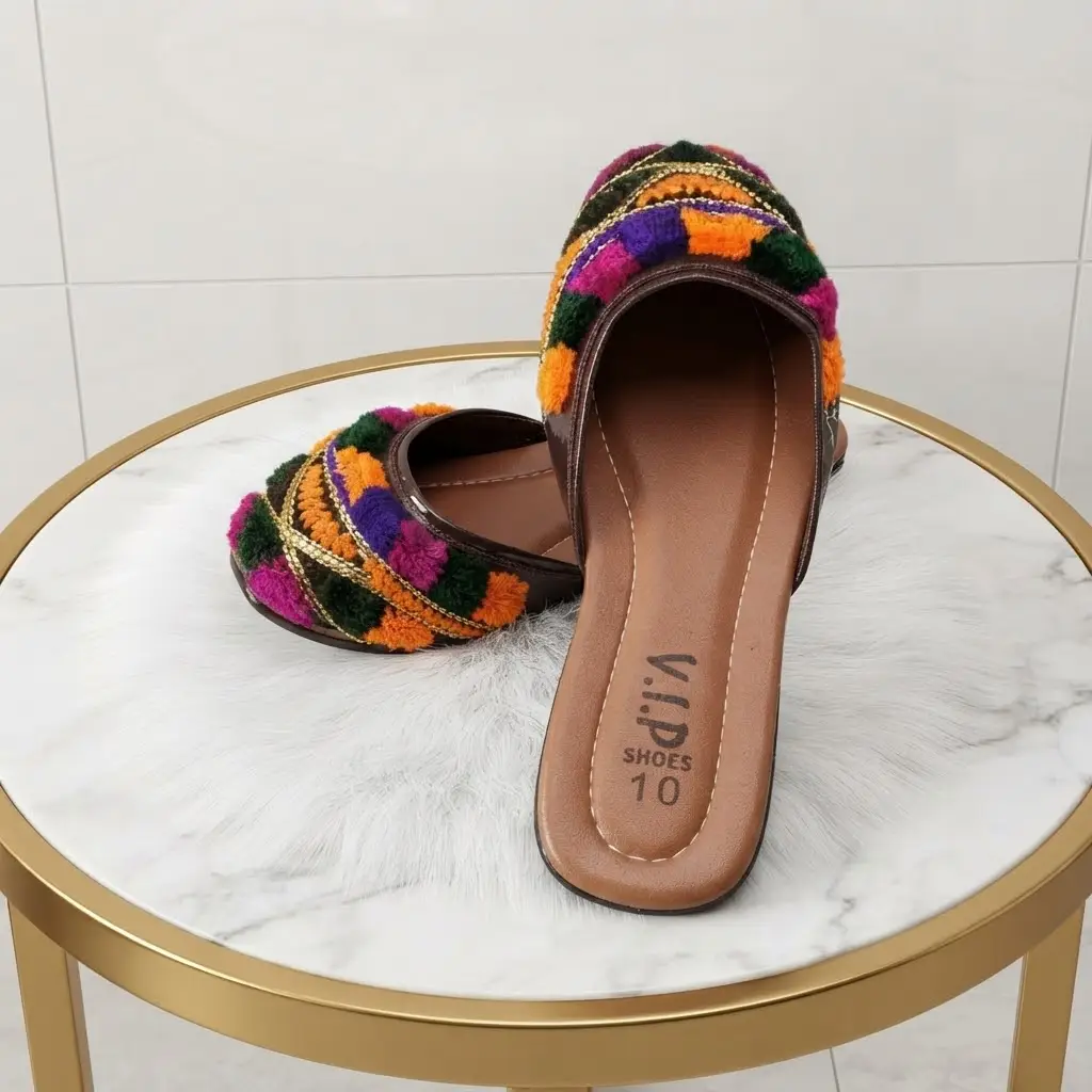 Stylish Women's Multicolor Thread Work Khussa - 1 Pair