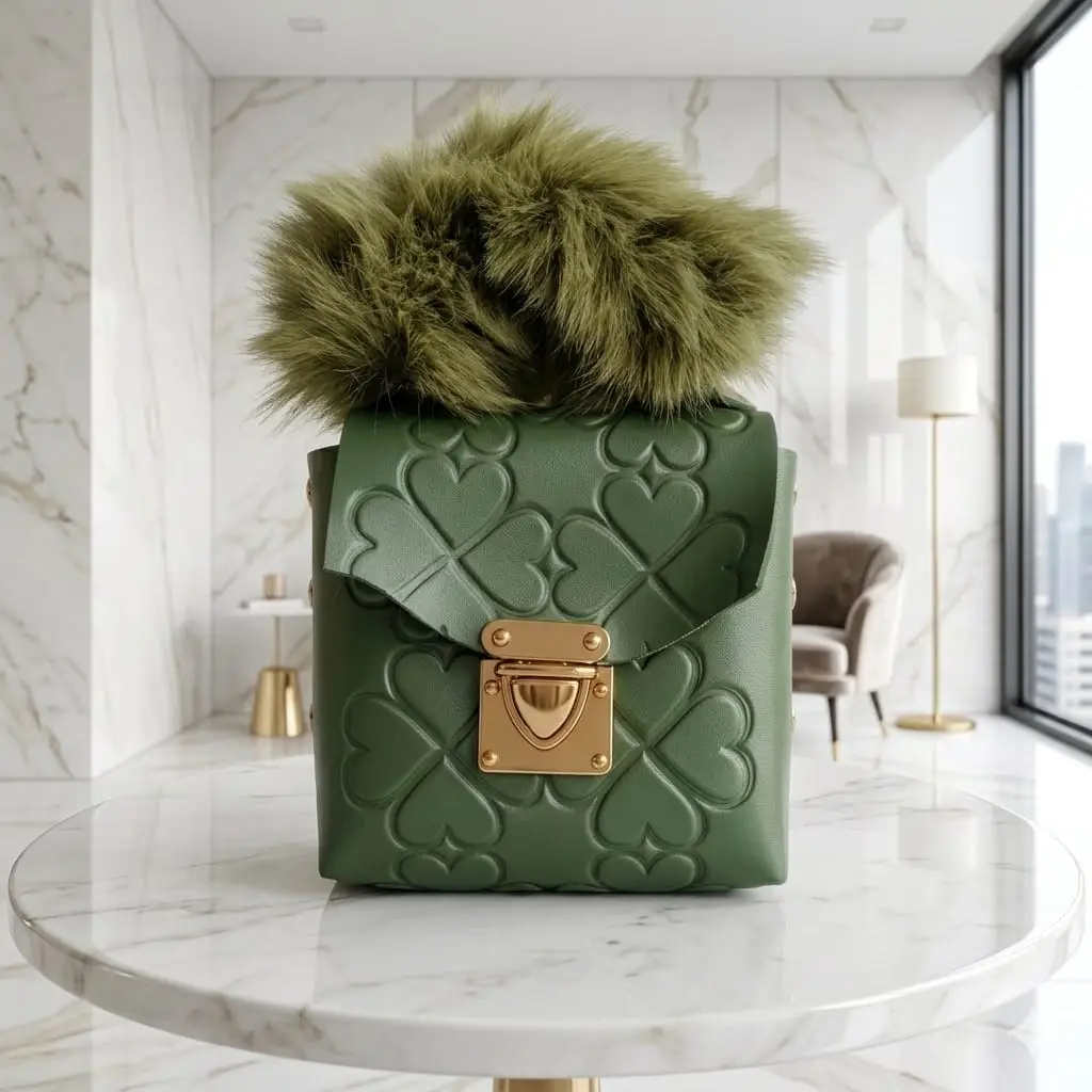 Trendy Girl's Mini Handbag - 1 Pc Embossed Green Style