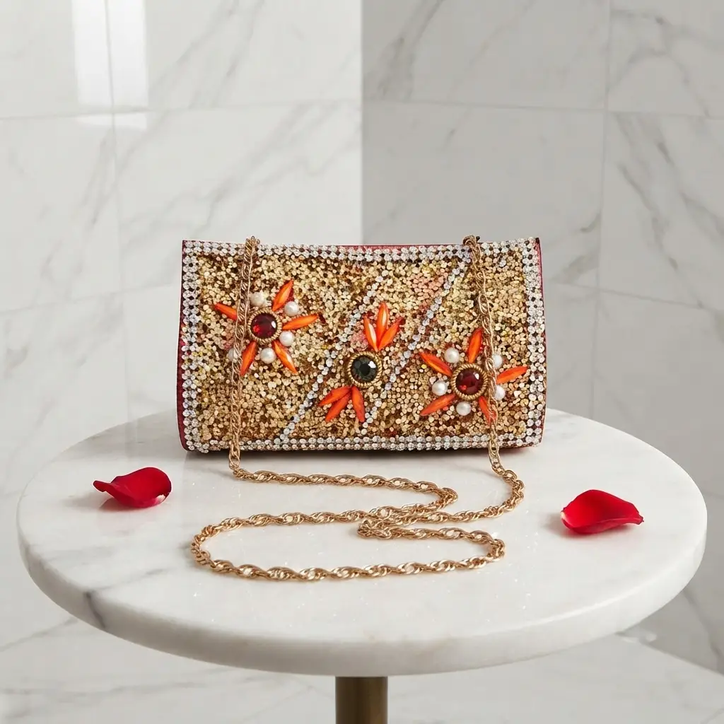 Kids Girls Glitter Party Shoulder HandBag With Chain