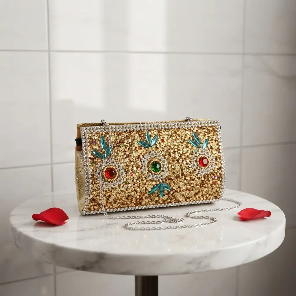 Kids Girls Glitter Party Shoulder HandBag With Chain