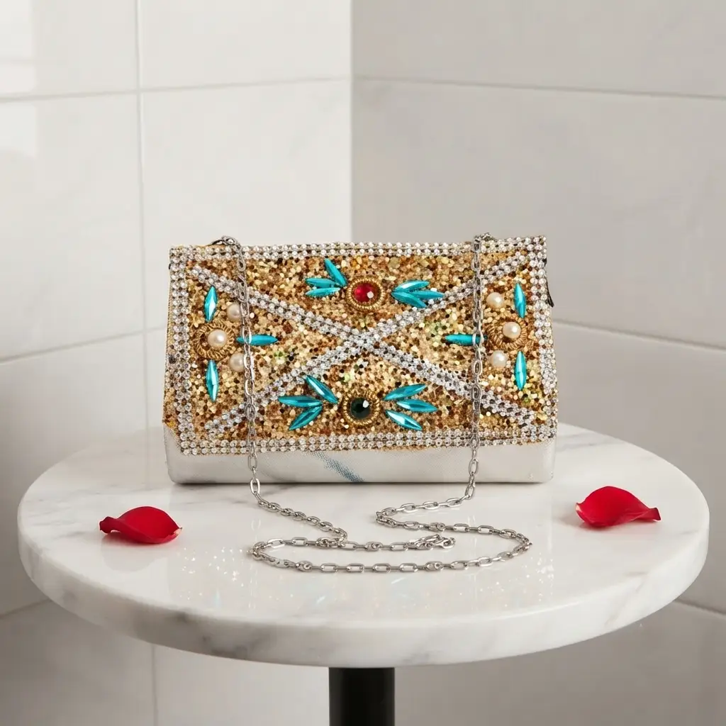 Kids Girls Glitter Party Shoulder HandBag With Chain