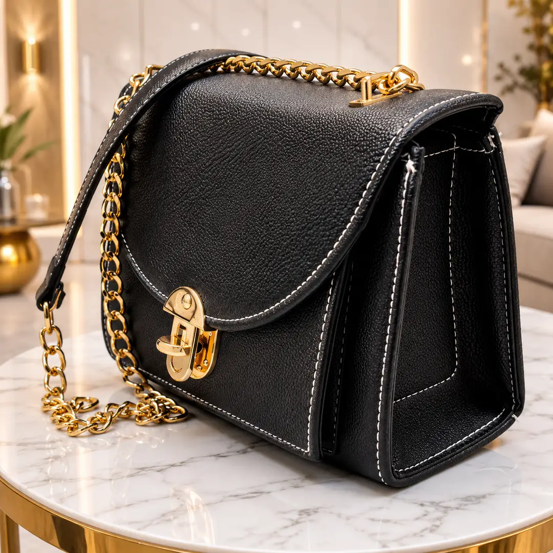 Royal Black Luxe Chain Crossbody Bag