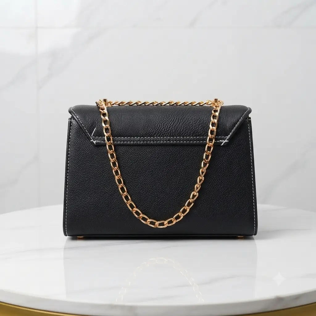 Royal Black Luxe Chain Crossbody Bag