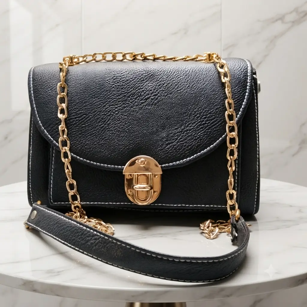 Royal Black Luxe Chain Crossbody Bag
