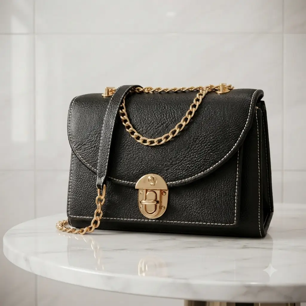 Royal Black Luxe Chain Crossbody Bag