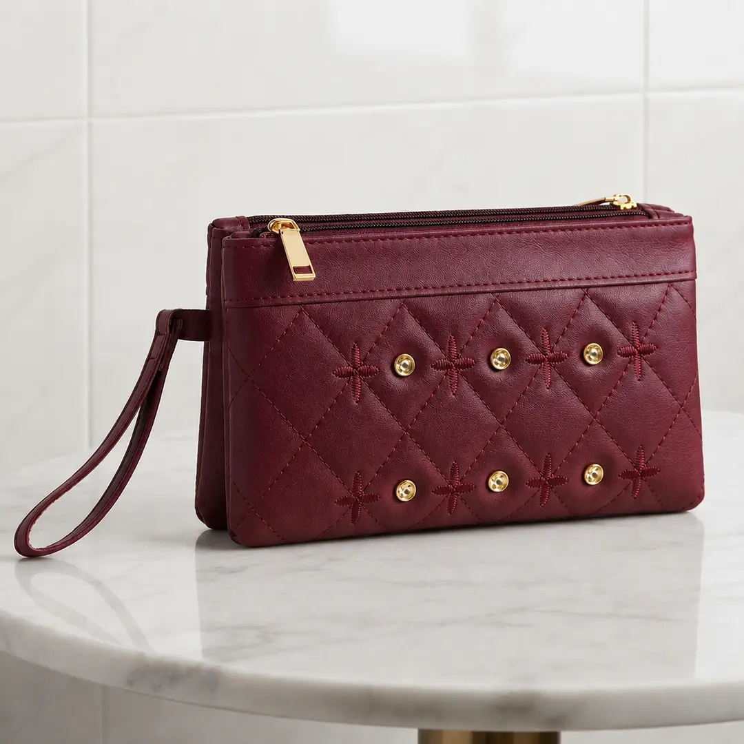 Women's PU Leather Embroidered Fancy Clutch With Strap