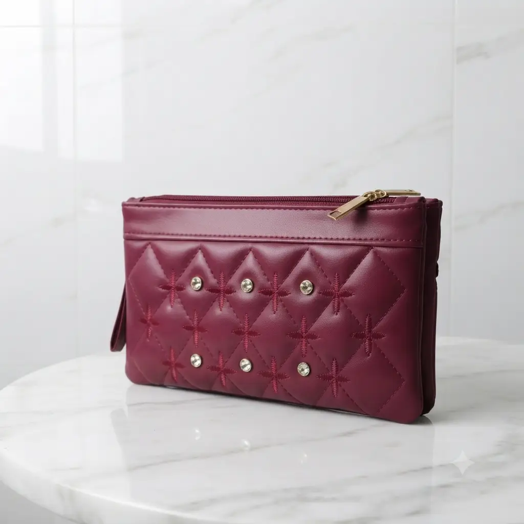 Women's PU Leather Embroidered Fancy Clutch With Strap