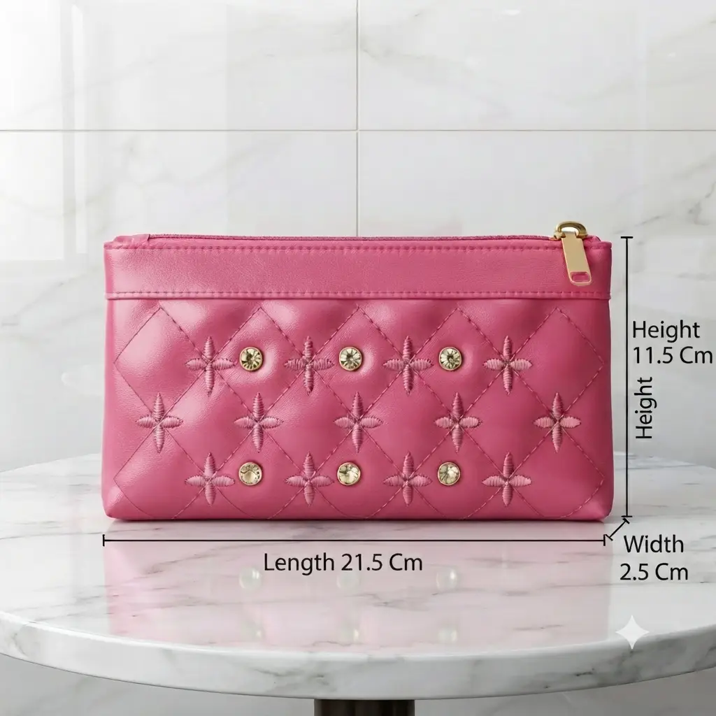 Women's PU Leather Embroidered Clutch With Wrist Strap