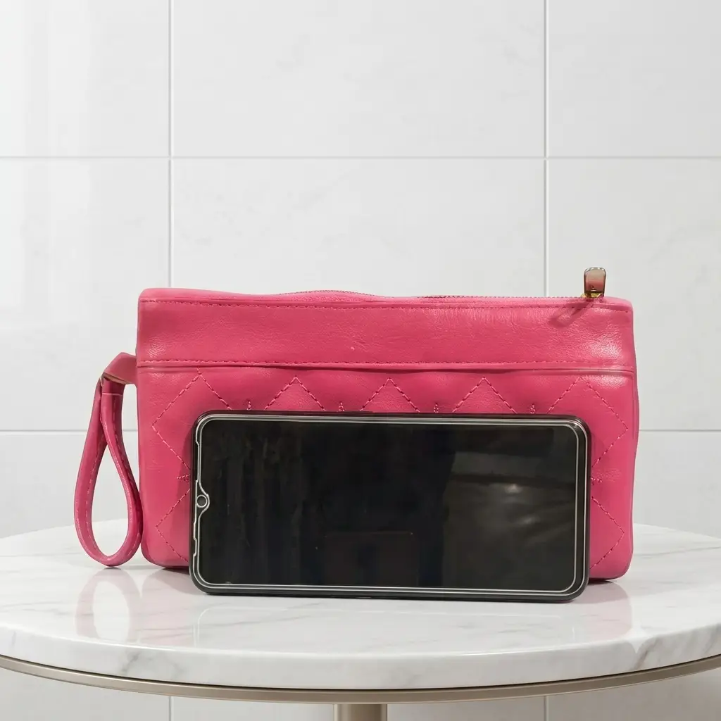 Women's PU Leather Embroidered Clutch With Wrist Strap