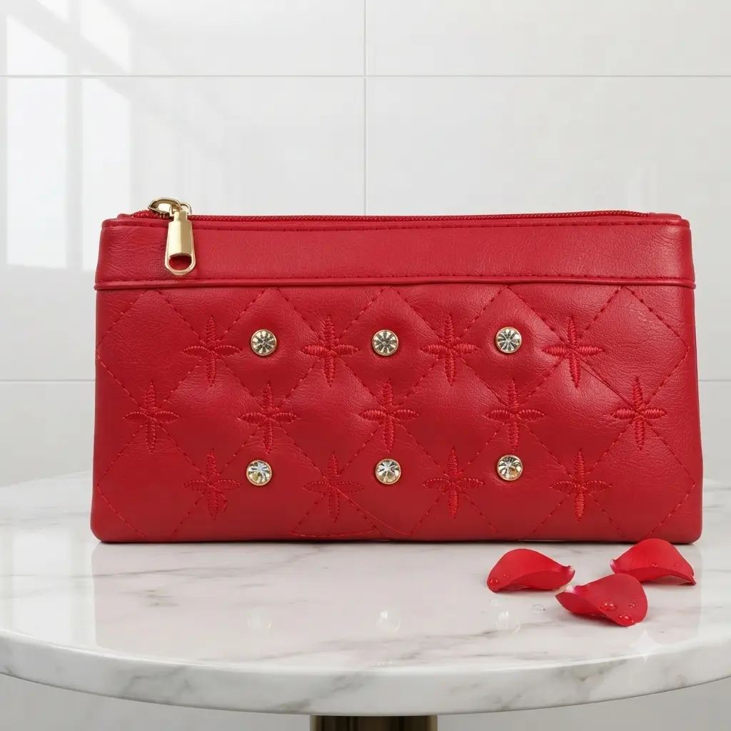 Elegant Embroidered Hand Clutch Double Pocket With Wrist Strap
