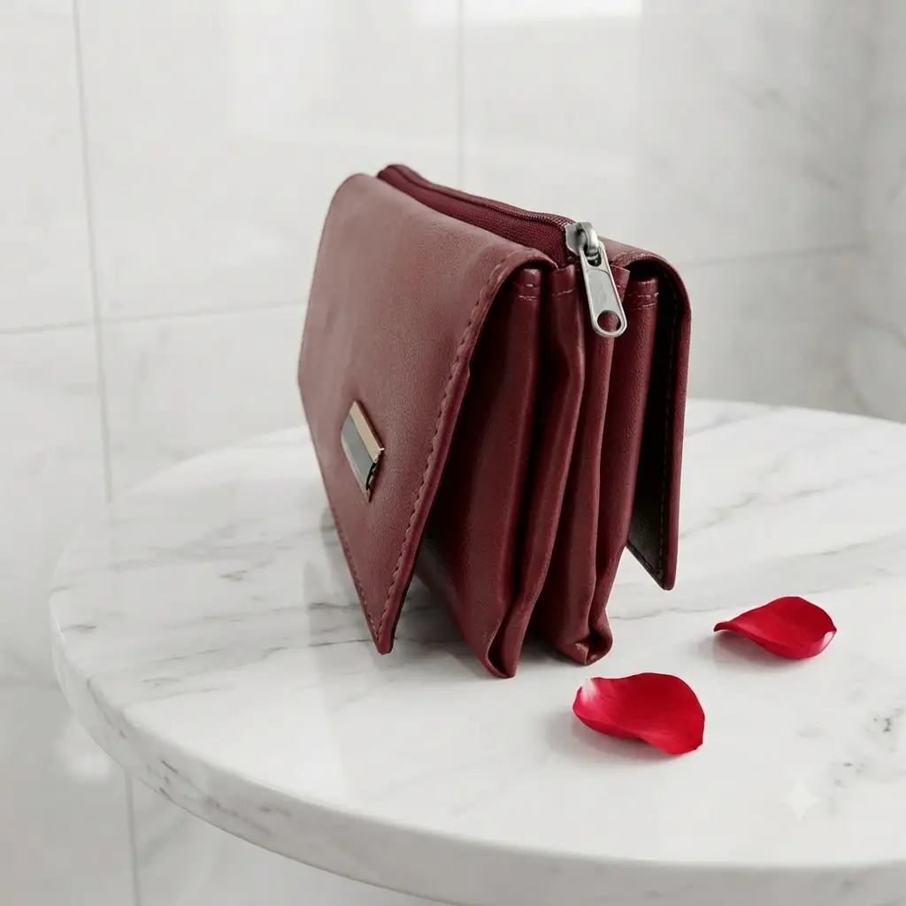 Ladies PU Leather Hand clutch Double Flap Magnetic Closure