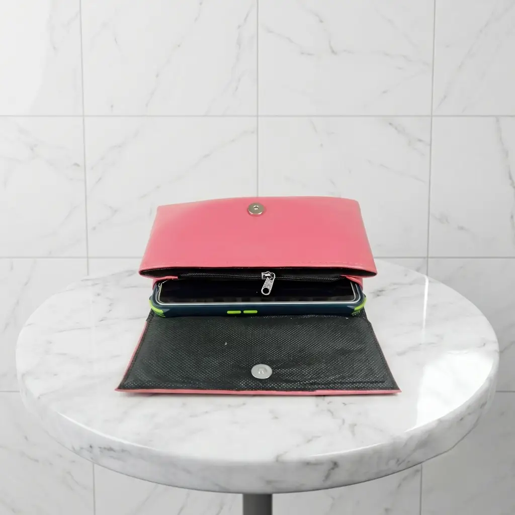 Ladies PU Leather Hand clutch Double Flap Magnetic Closure