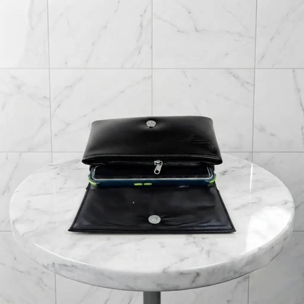 Ladies PU Leather Hand clutch Double Flap Magnetic Closure