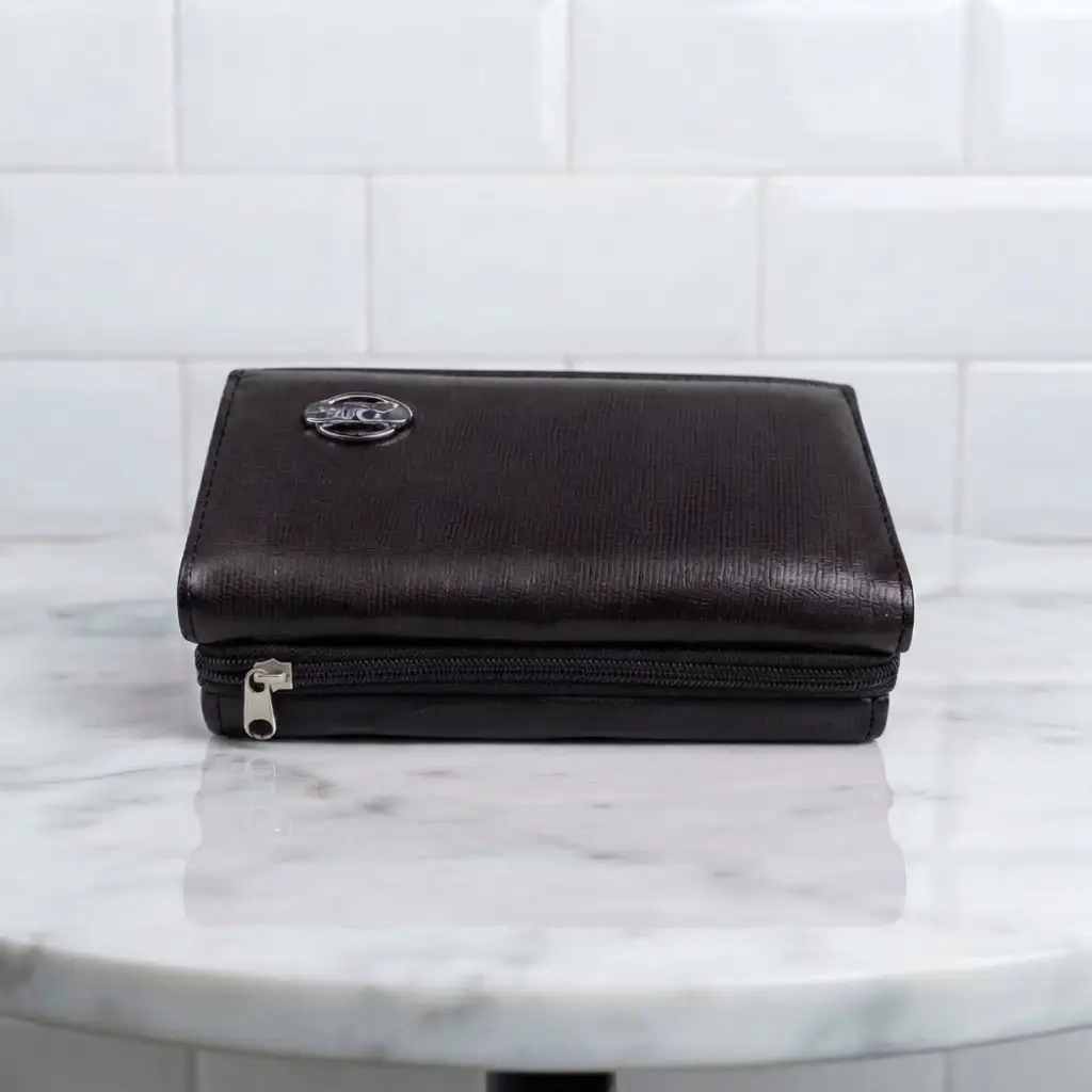 Ladies PU Leather Hand clutch Double Flap-Dark Brown