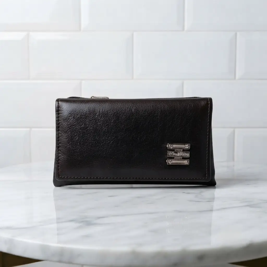 Ladies PU Leather Hand clutch Double Flap-Dark Brown