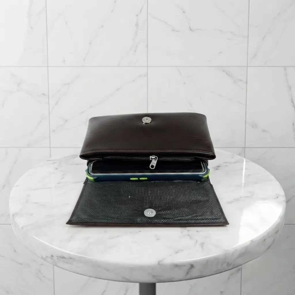 Ladies PU Leather Hand clutch Double Flap-Dark Brown