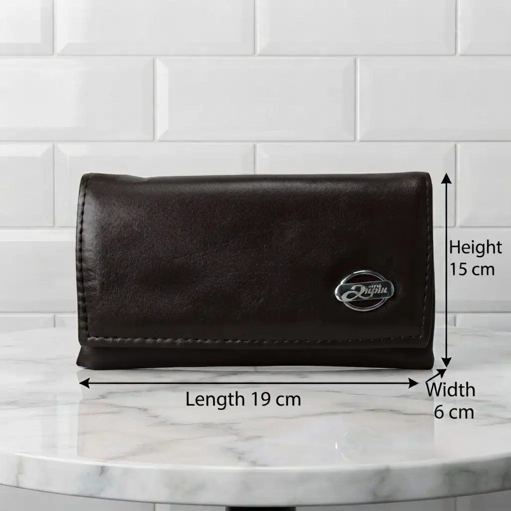 Ladies PU Leather Hand clutch Double Flap-Dark Brown