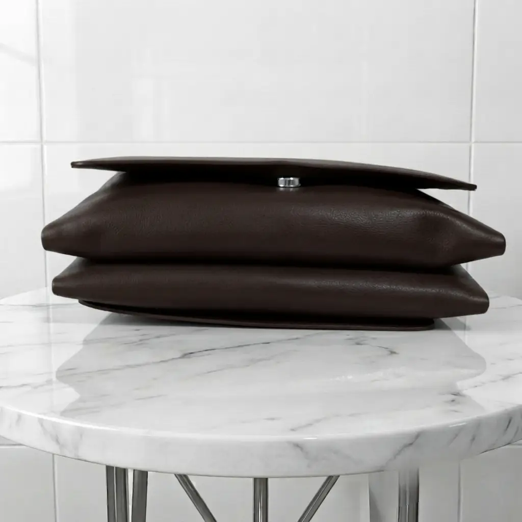 Ladies PU Leather Hand clutch Double Flap-Dark Brown