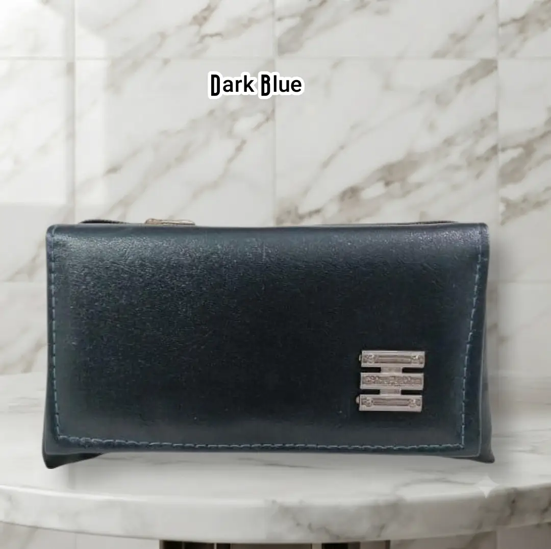Ladies PU Leather Hand clutch Double Flap - Dark Blue