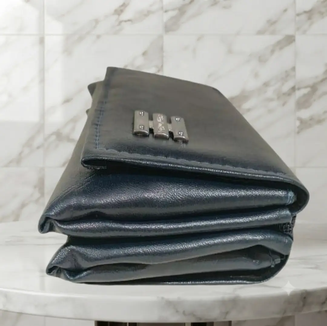 Ladies PU Leather Hand clutch Double Flap - Dark Blue