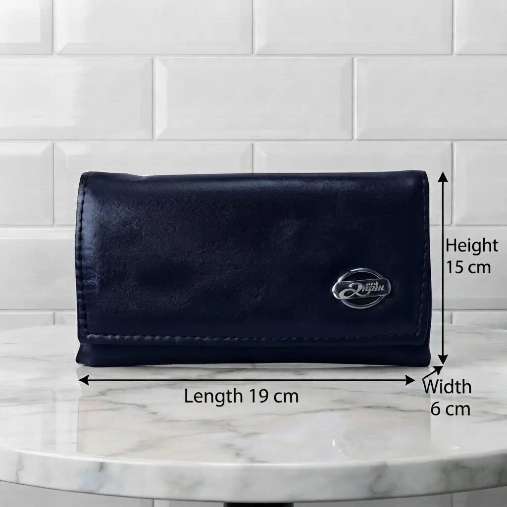 Ladies PU Leather Hand clutch Double Flap - Dark Blue