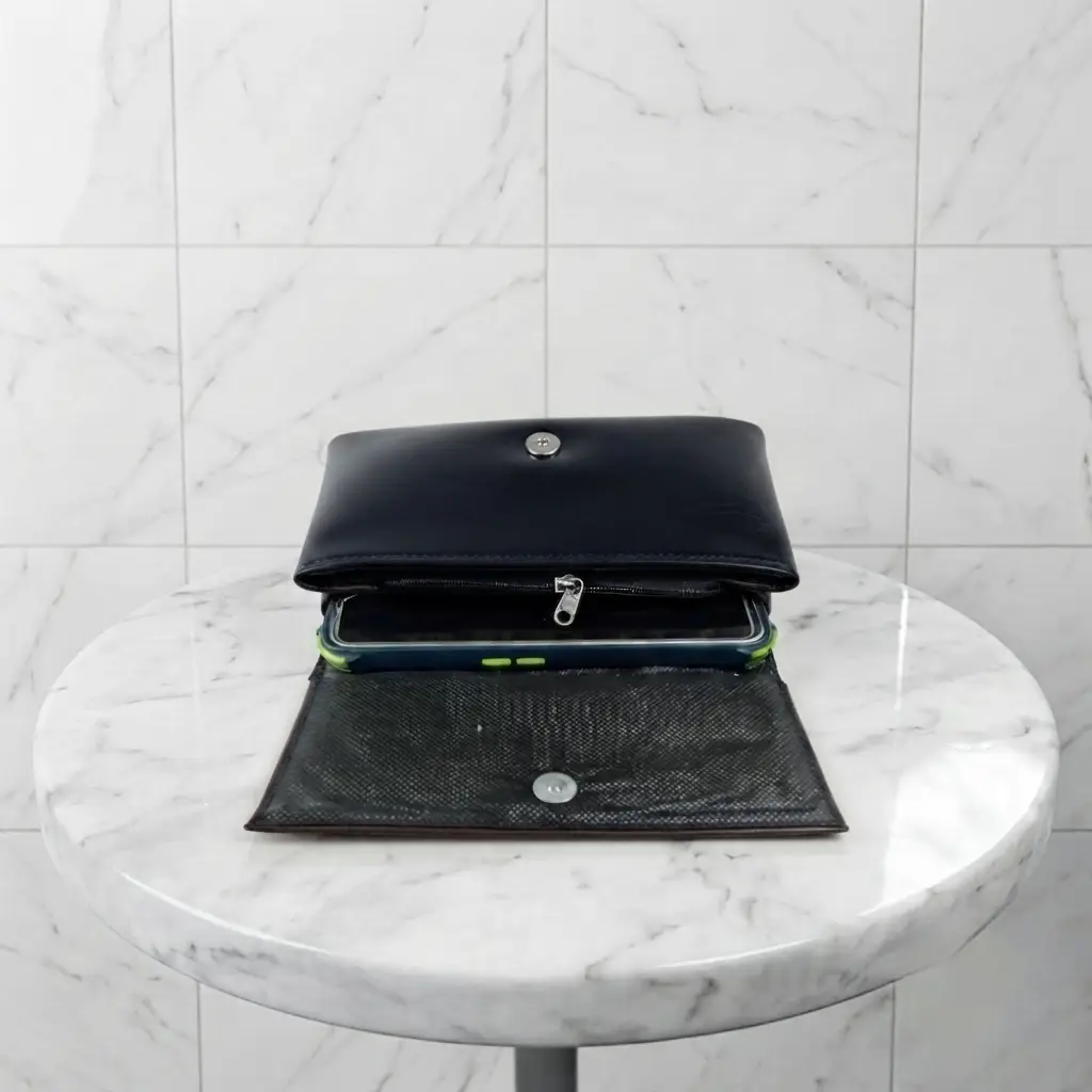 Ladies PU Leather Hand clutch Double Flap - Dark Blue