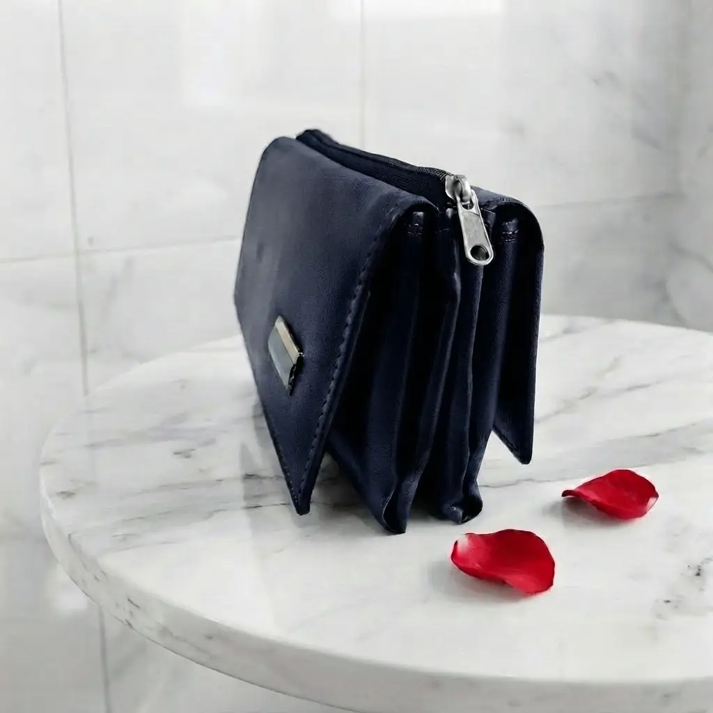 Ladies PU Leather Hand clutch Double Flap - Dark Blue