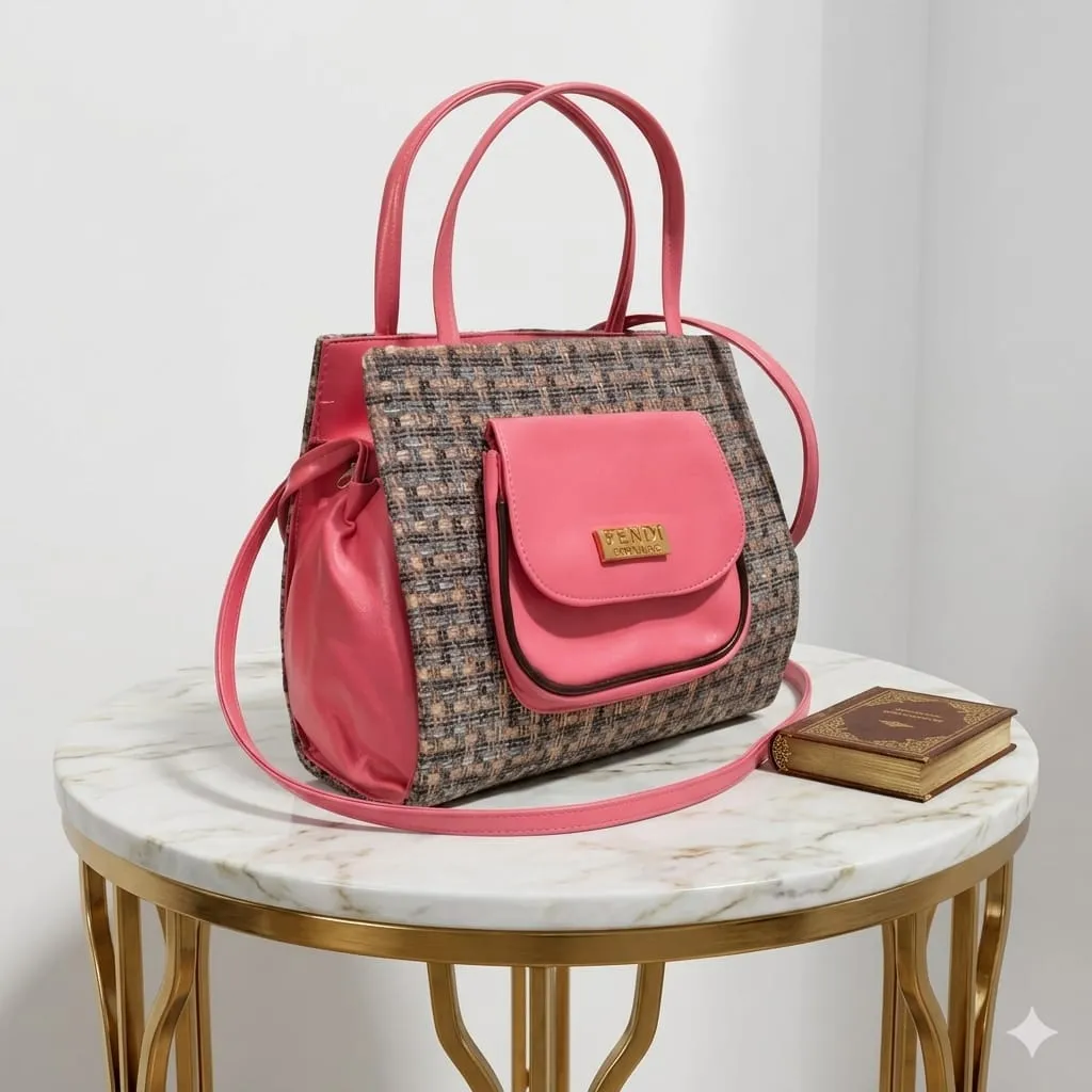 Elegant Pink Jute Textured Shoulder Bag with Long Strap