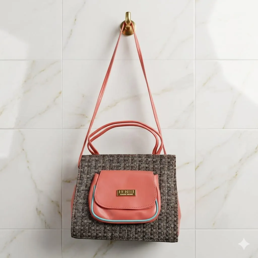 Elegant Pink Jute Textured Shoulder Bag with Long Strap
