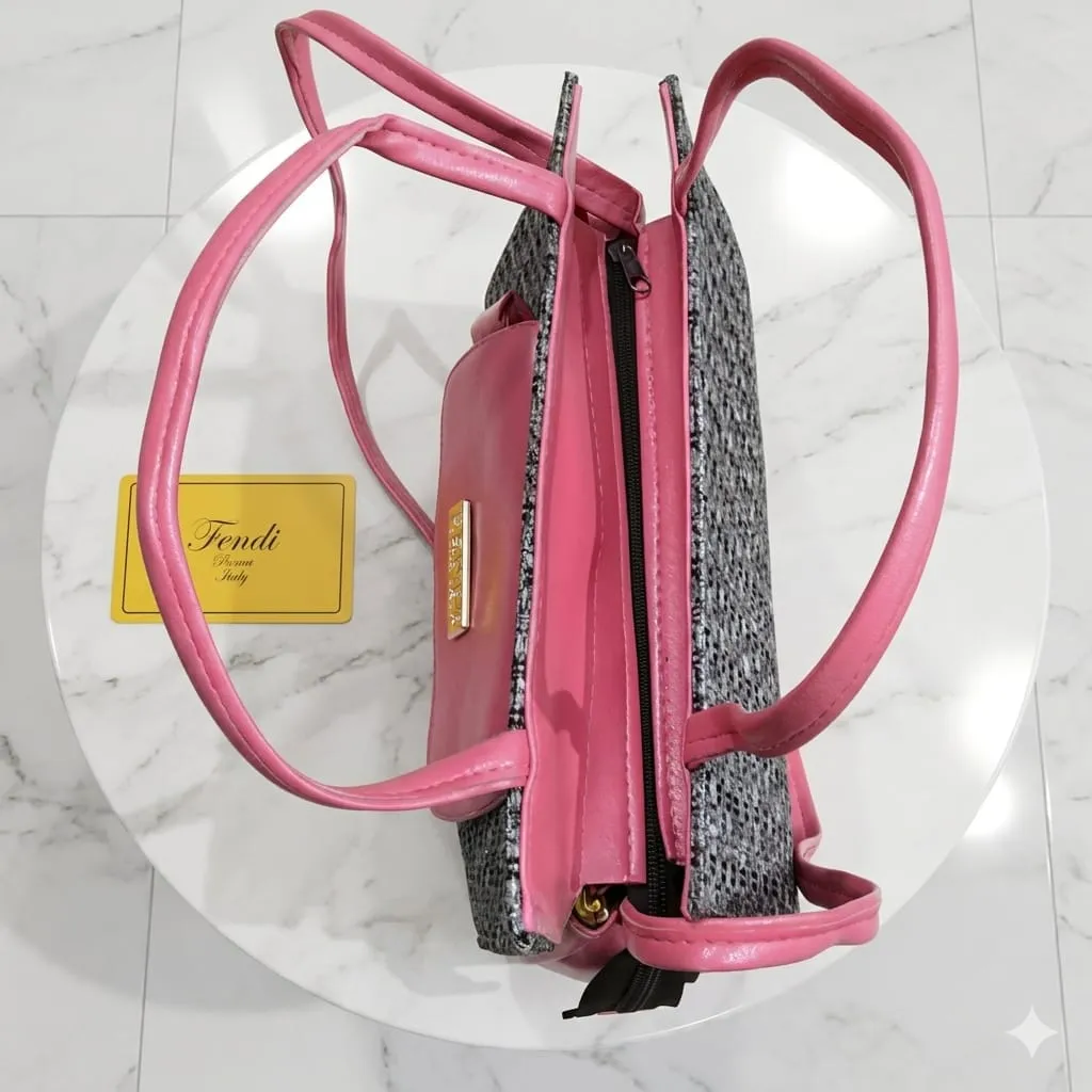 Elegant Pink Jute Textured Shoulder Bag with Long Strap